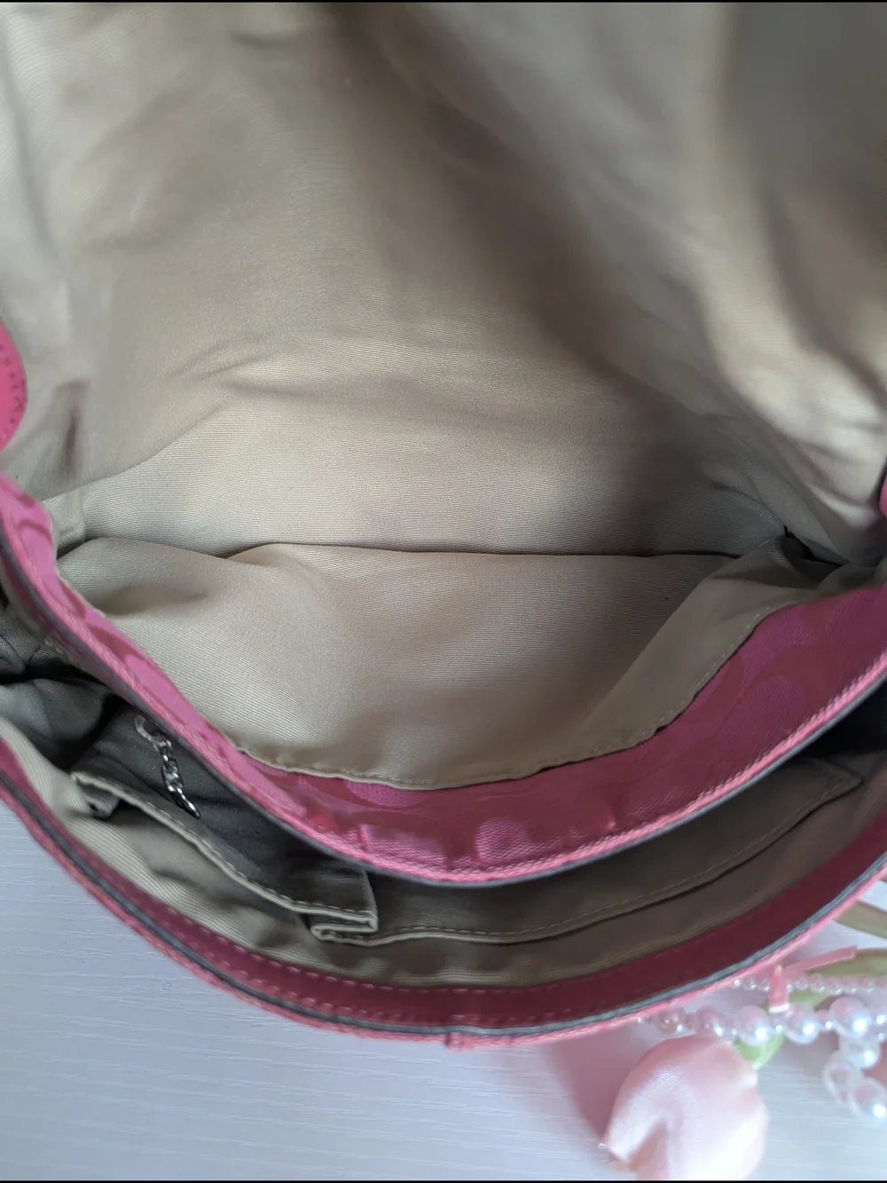 Coach Pink Signature Shoulder Bag with Buckle and Charm
